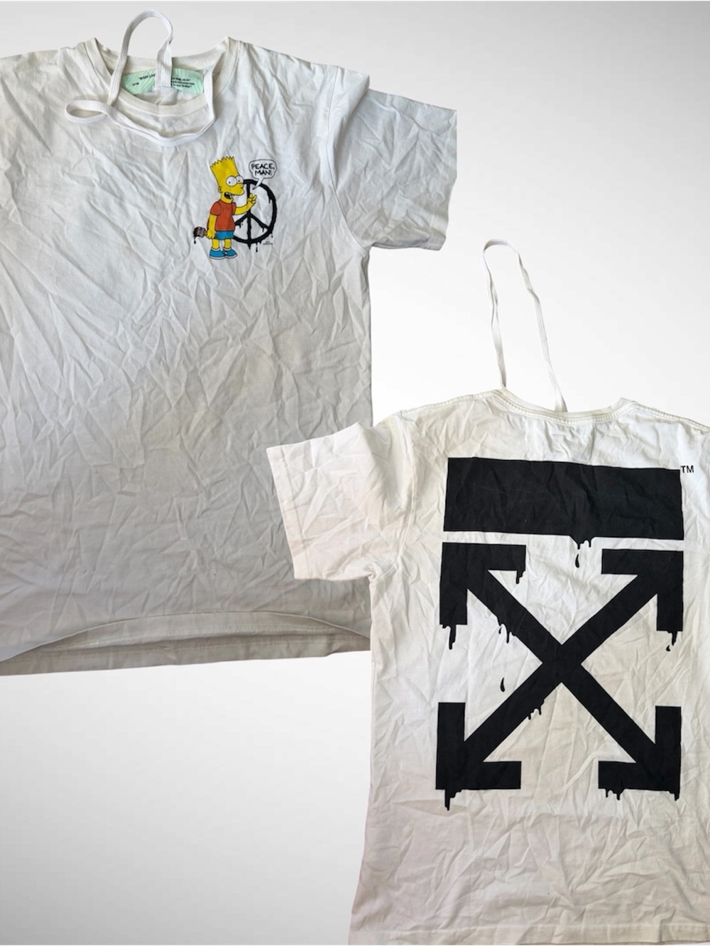 Off-White White Graphic T-Shirt with Bart Simpson Patch